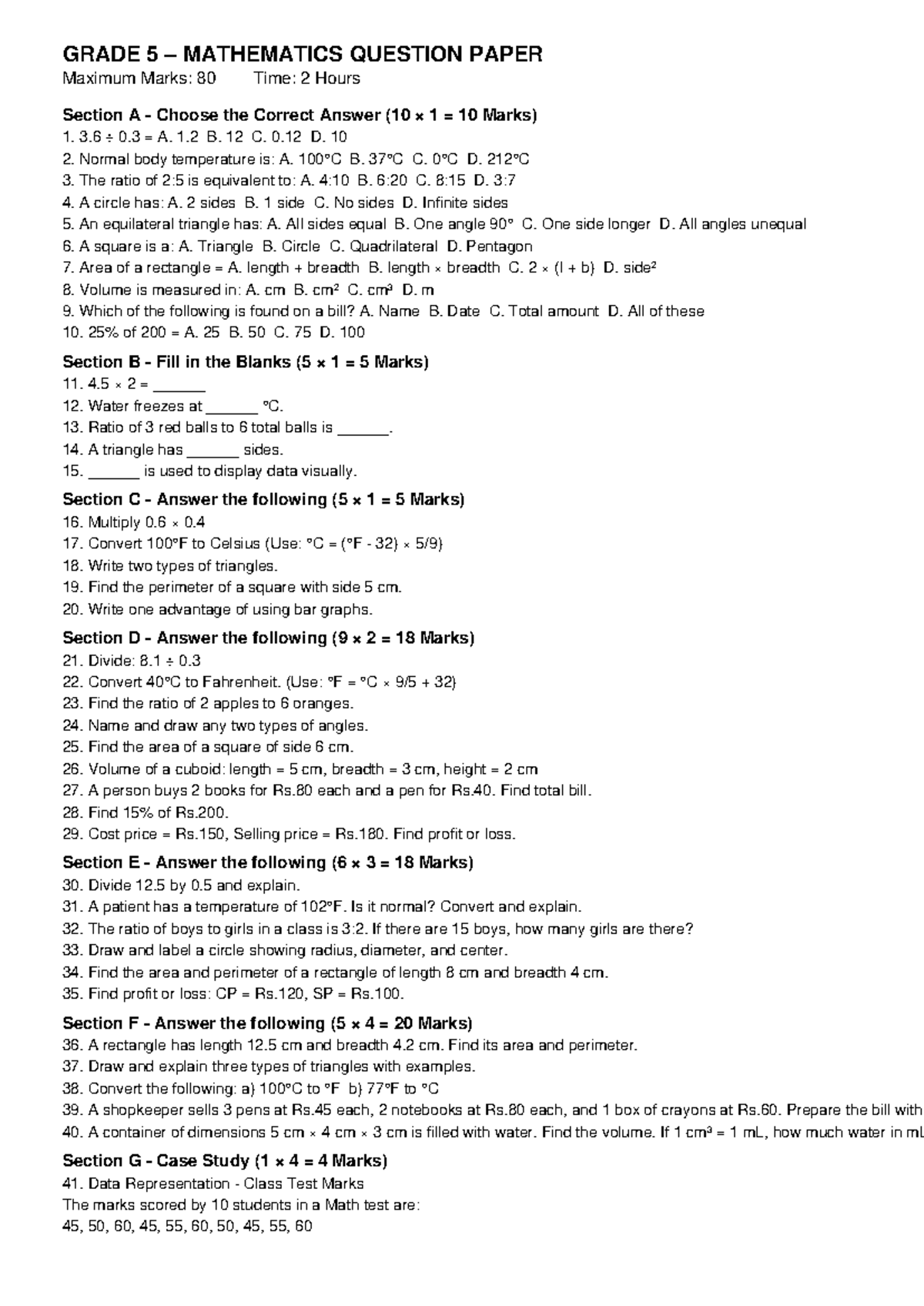 Grade 5 Maths Question Paper - GRADE 5 – MATHEMATICS QUESTION PAPER ...