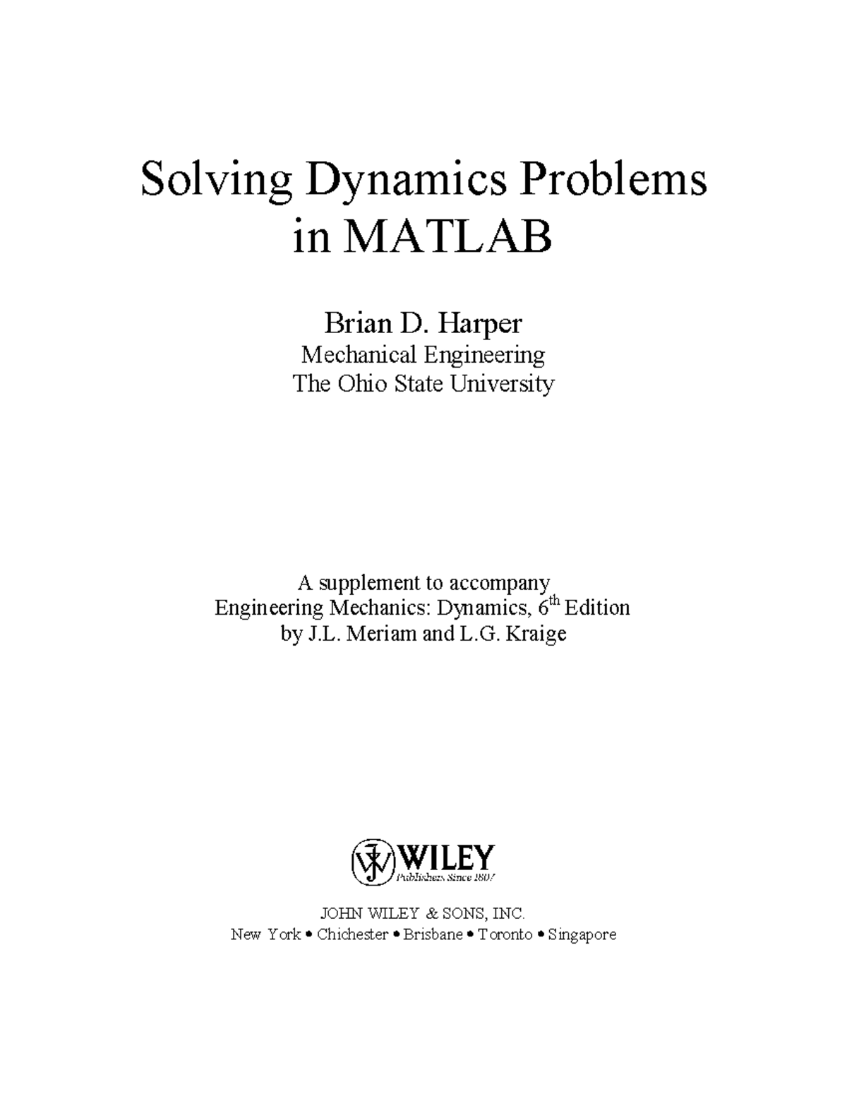 MATLAB Applications for Dynamics Problems - ME 3200 Lecture Notes - Studocu