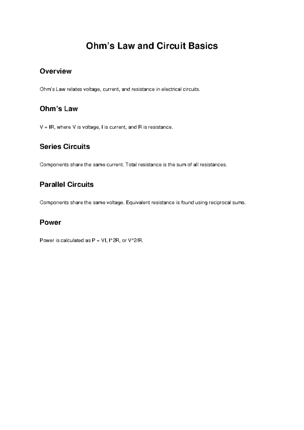 Ohms Law Notes - fadsssssssssss - Ohm’s Law and Circuit Basics Overview ...