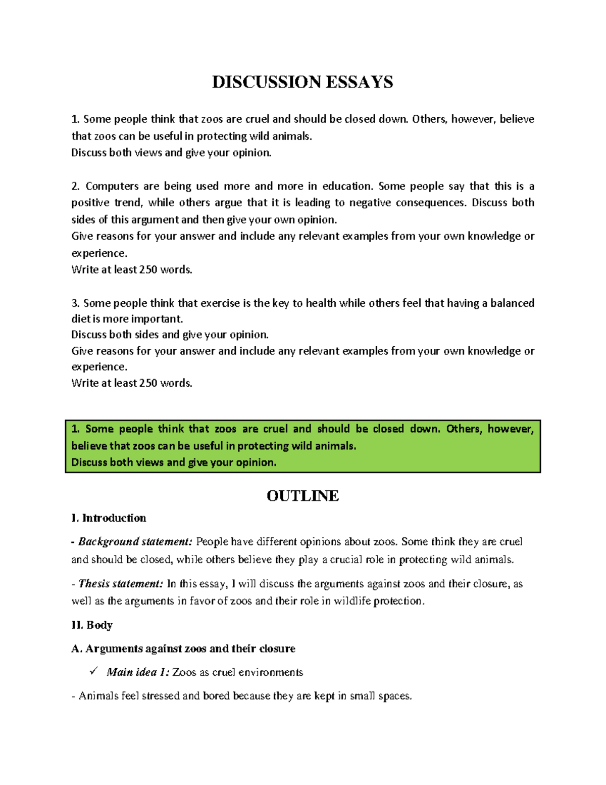 Discussion Essays (B2): Examining Views on Zoos, Education, and Health ...