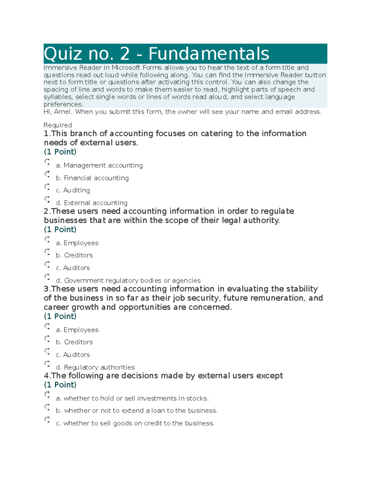 Integrated Accounting Quiz 2 - Key Concepts and Questions - Studocu
