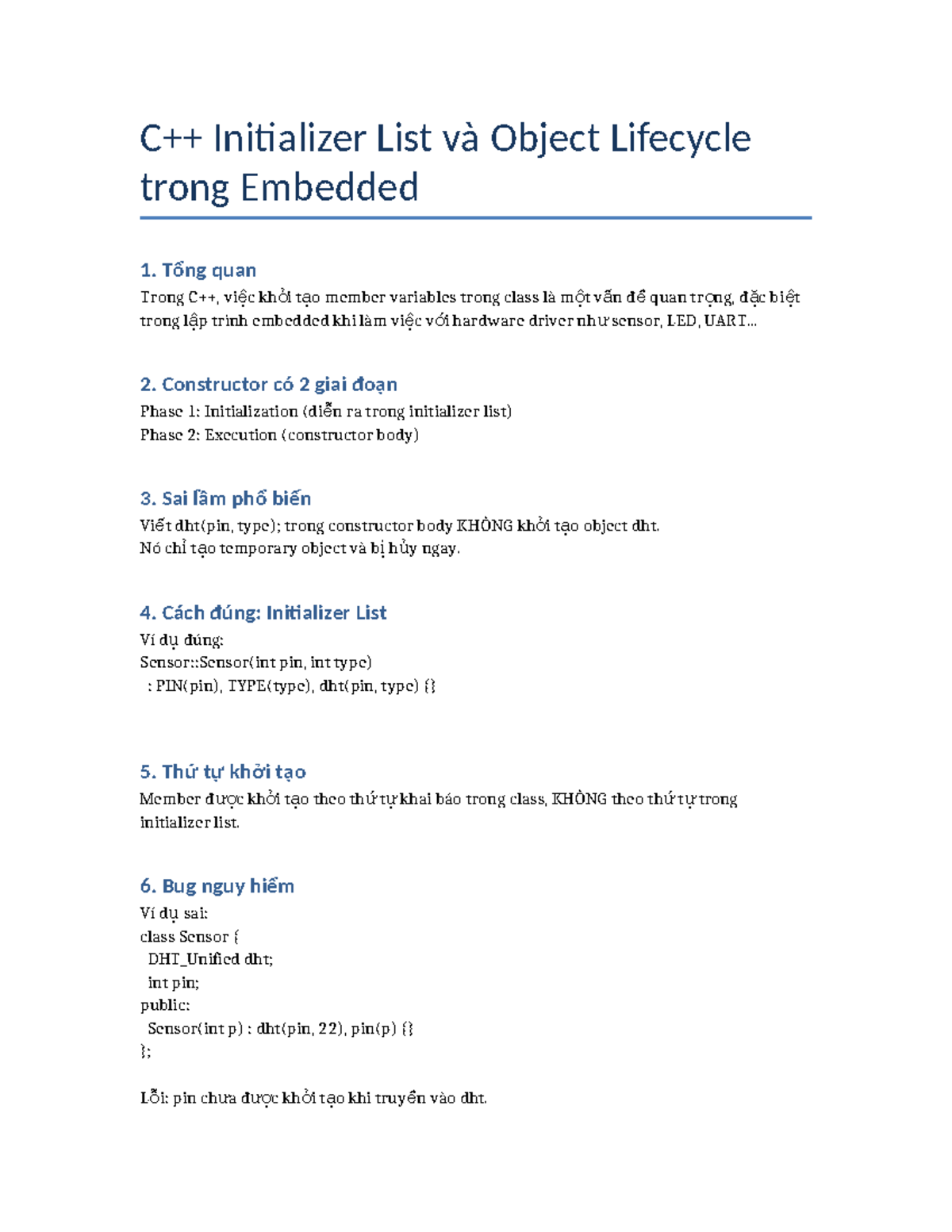 Cpp Initializer List & Object Lifecycle in Embedded Systems - Studocu