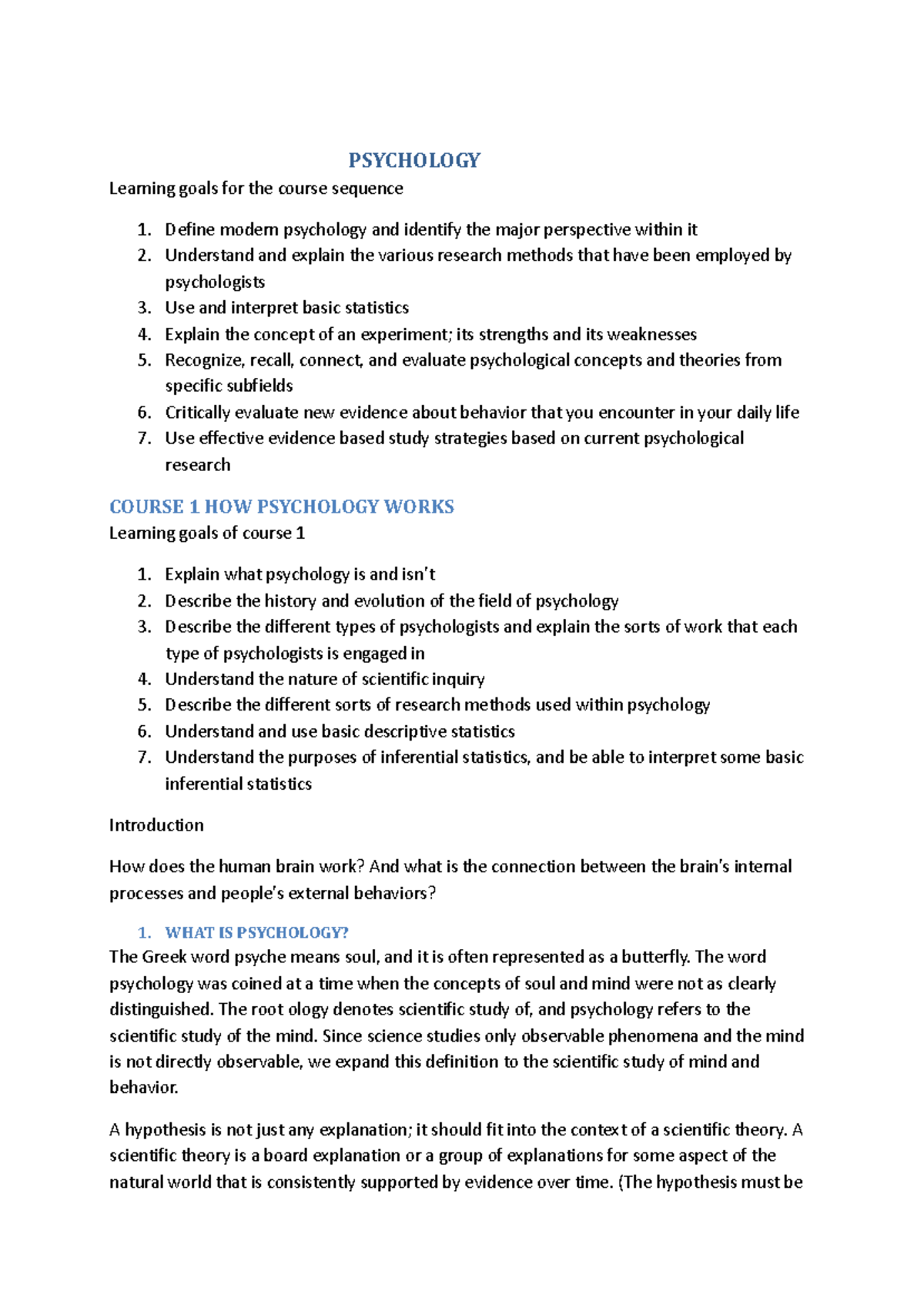 PSY 101: Learning Goals and Key Concepts in Psychology - Studocu