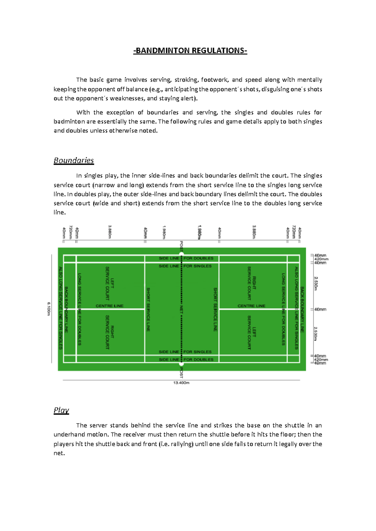 Badminton Regulations Overview: Rules, Scoring & Gameplay Details - Studocu