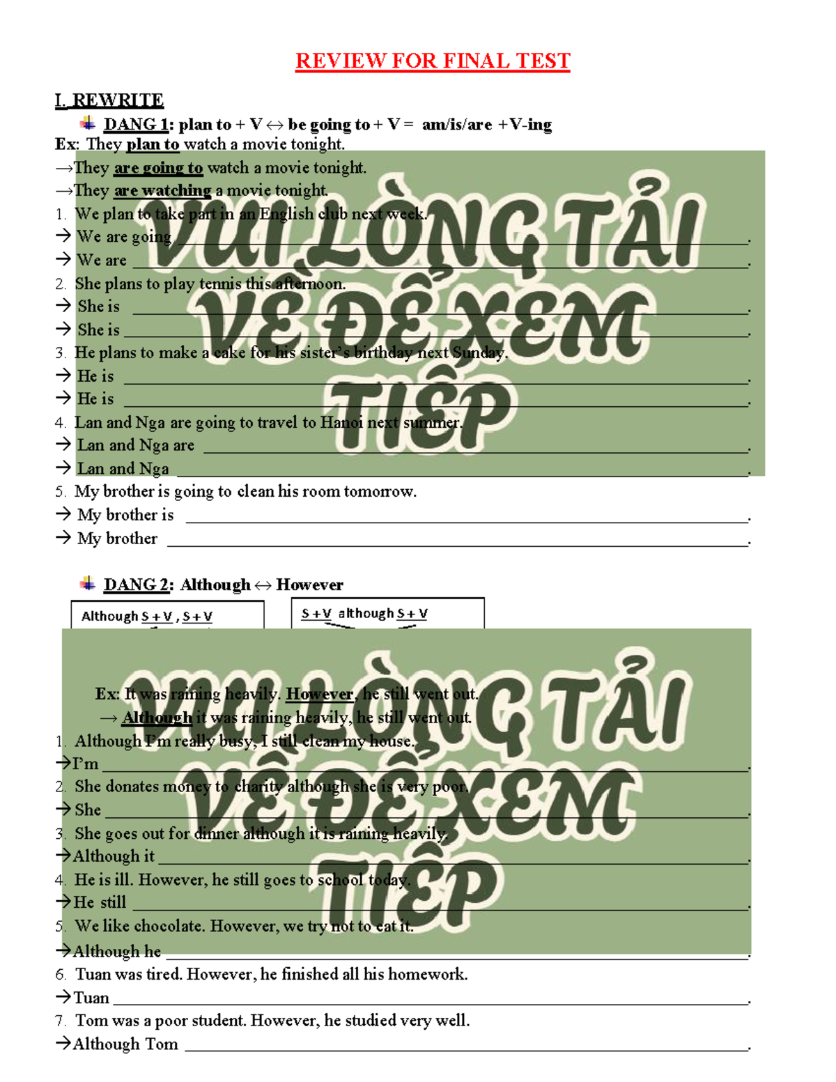 REVIEW FOR FINAL TEST ENGLISH 7 - SEMESTER 2 - Studocu