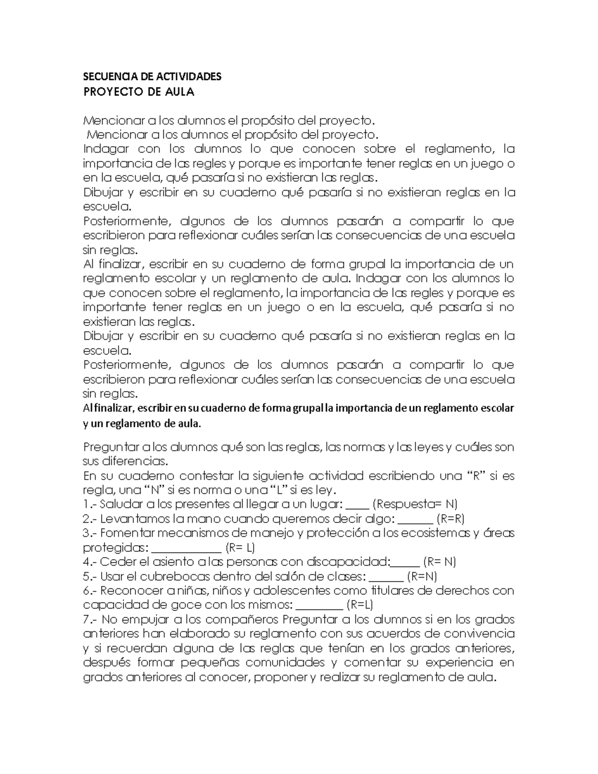 Planeación 5°C - Sample Trxt - SECUENCIA DE ACTIVIDADES PROYECTO DE ...