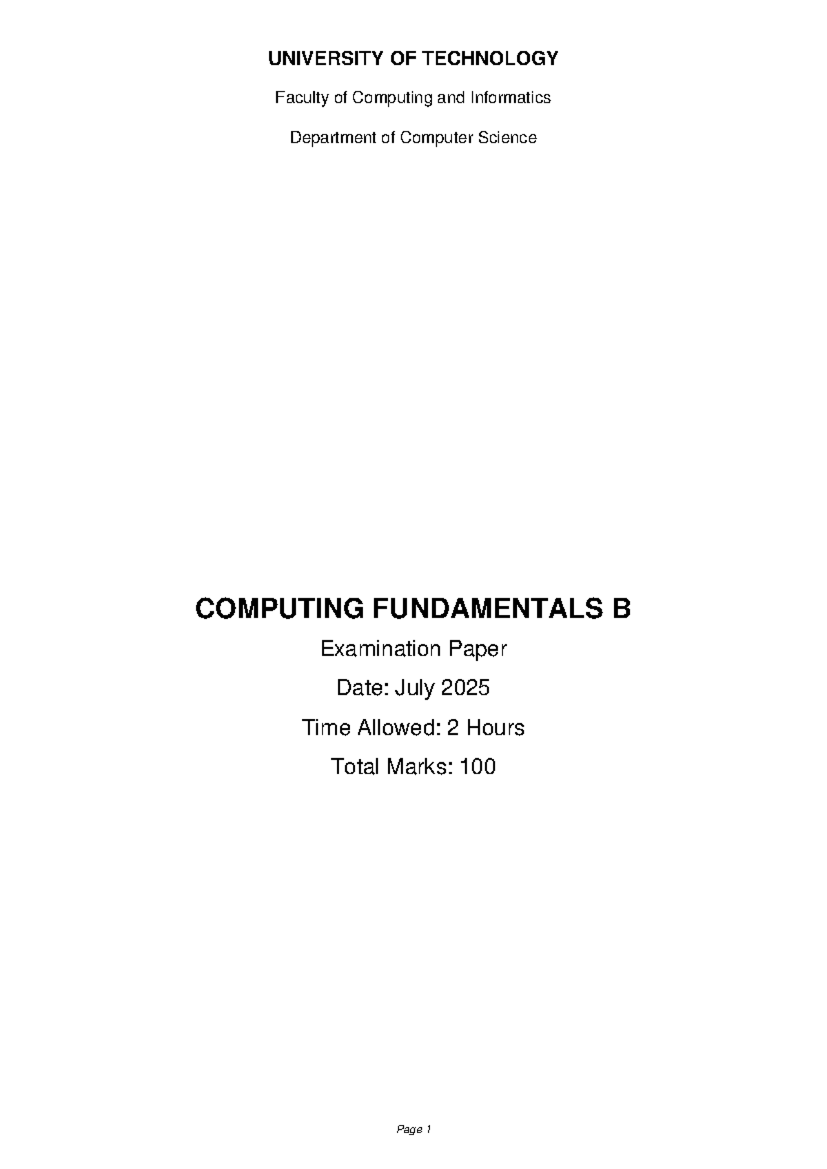 Computing Fundamentals B Exam Paper - July 2025 - Studocu