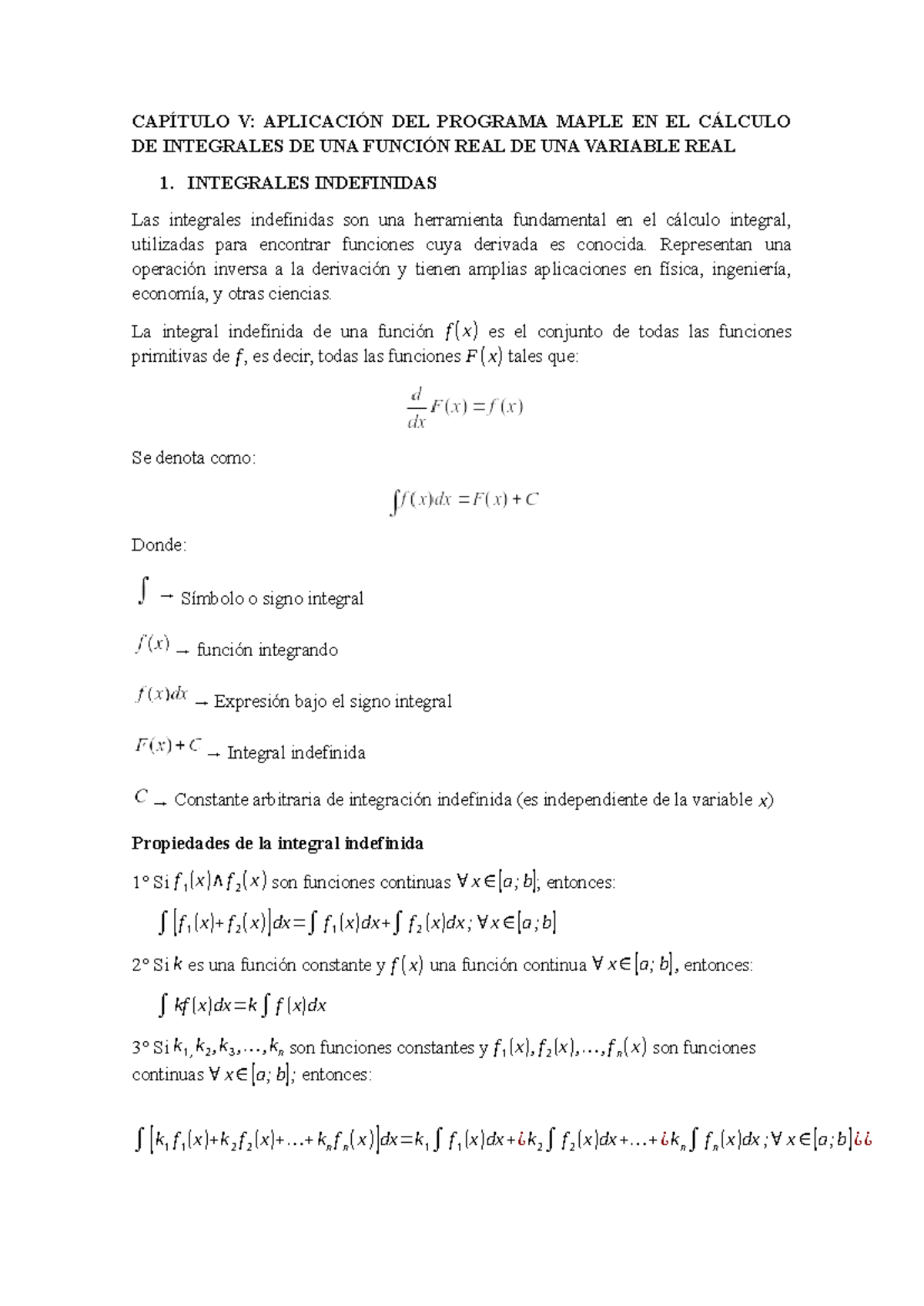 CAPÍTULO V: APLICACIÓN DEL PROGRAMA MAPLE EN INTEGRALES Y SUMAS 1 - Studocu