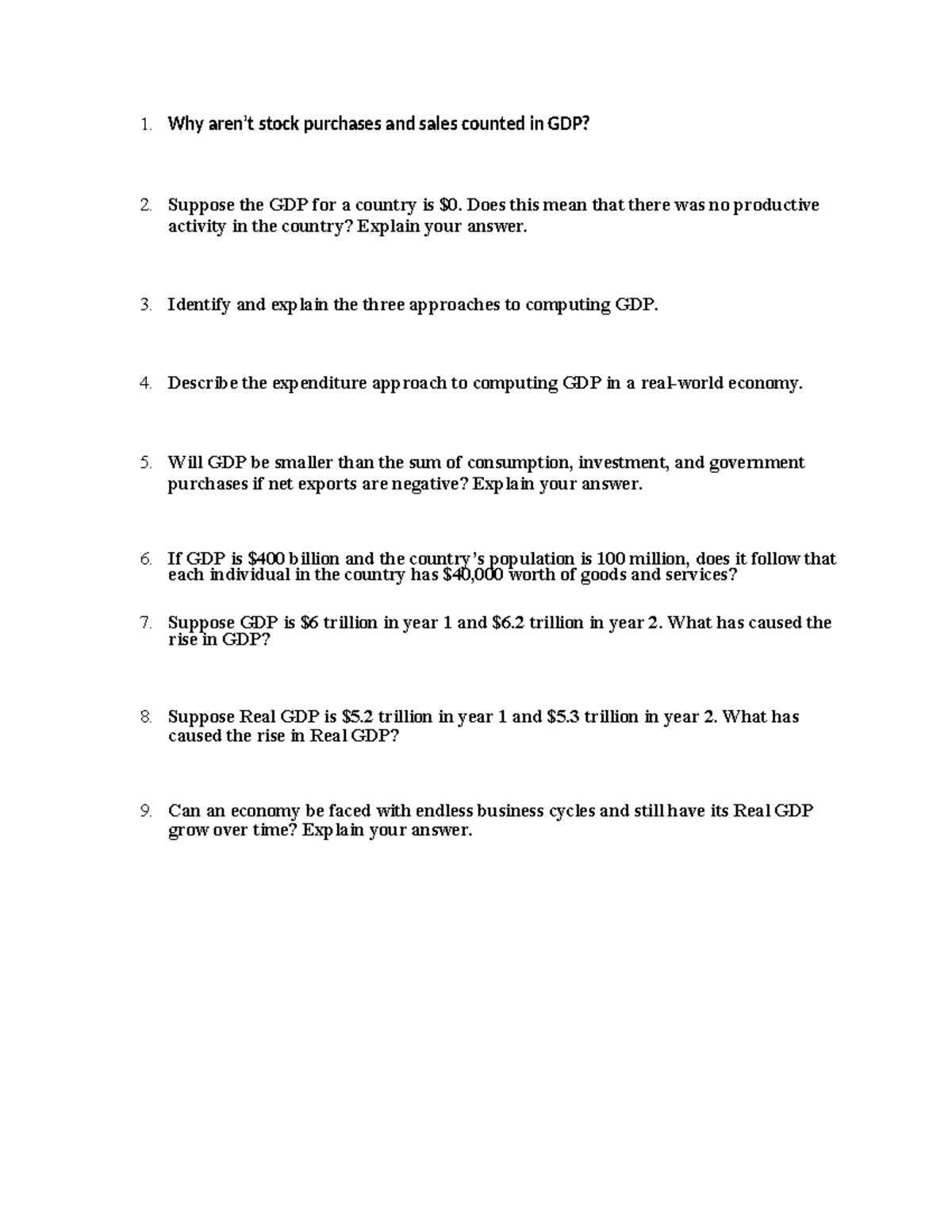 Chapter 7 GDP Analysis Assignment Questions and Explanations - Studocu