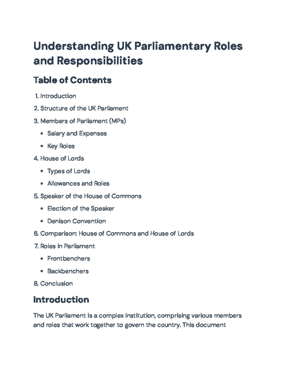 UK Parliament Roles & Responsibilities Overview: Key Insights (POL101 ...