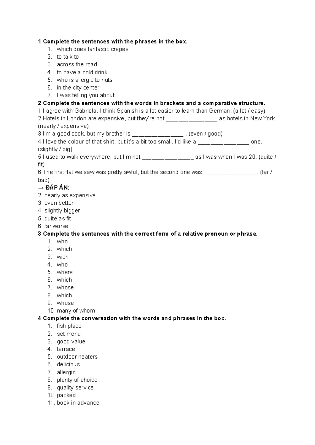 [TA3] - UNIT 1 - Sentence Completion and Conversation Practice - Studocu