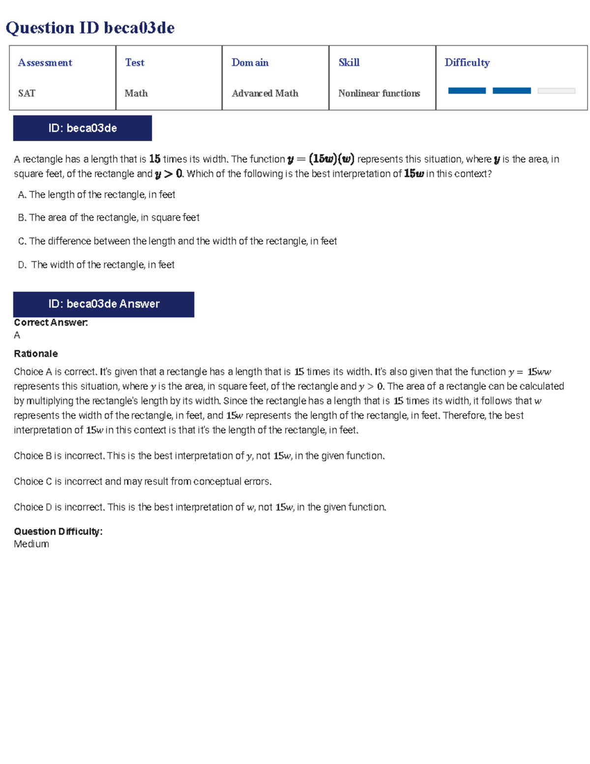 SAT Math Advanced Assessment Test: Nonlinear Functions & Equations ...