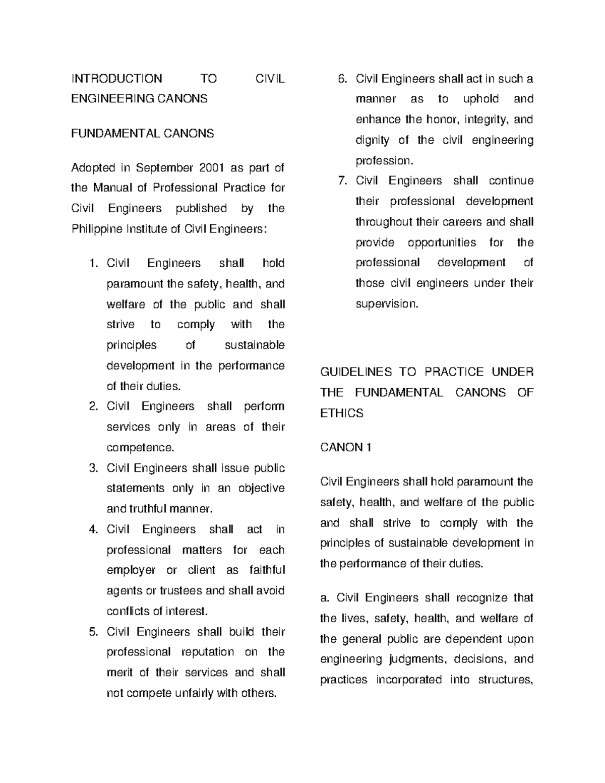 Canons of Ethics in Civil Engineering: A Comprehensive Reviewer - Studocu