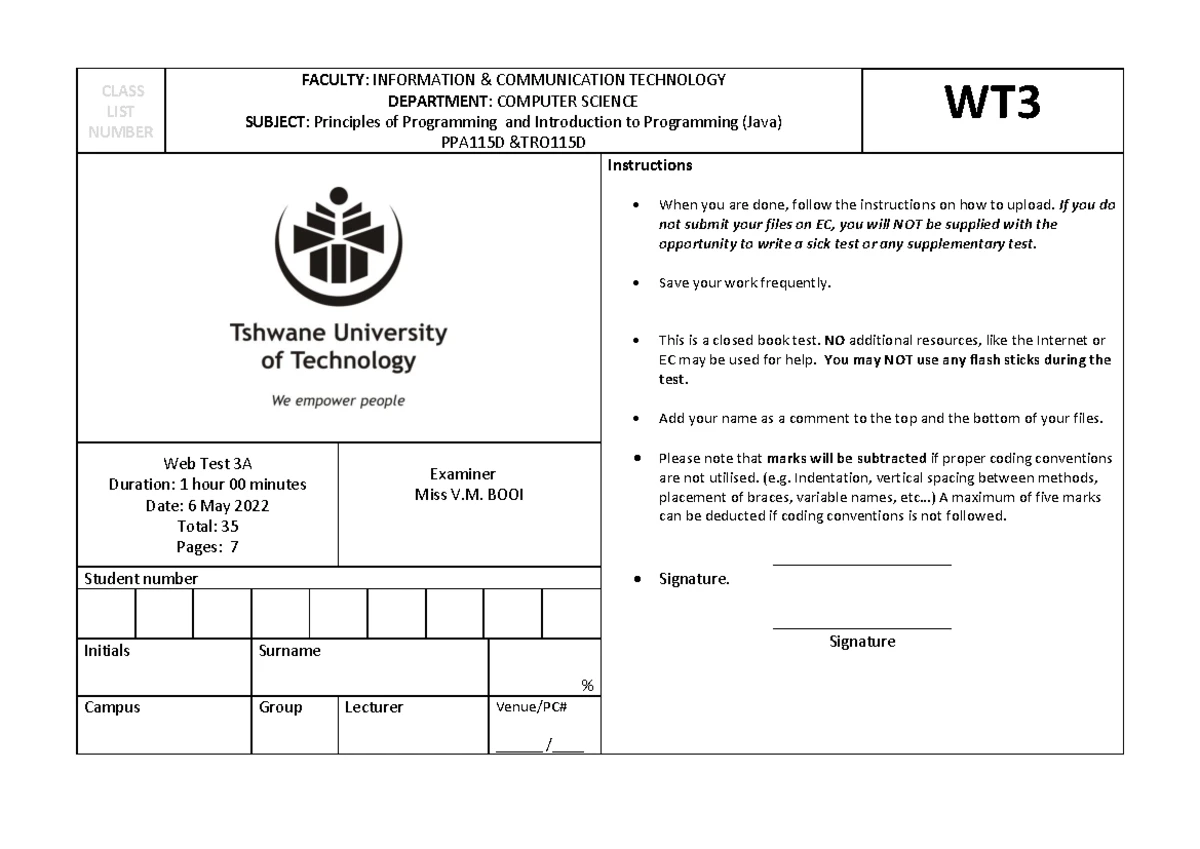 NC2420 - Principles OF Computer Programming L3 P2 QP SUPP 2019 ...