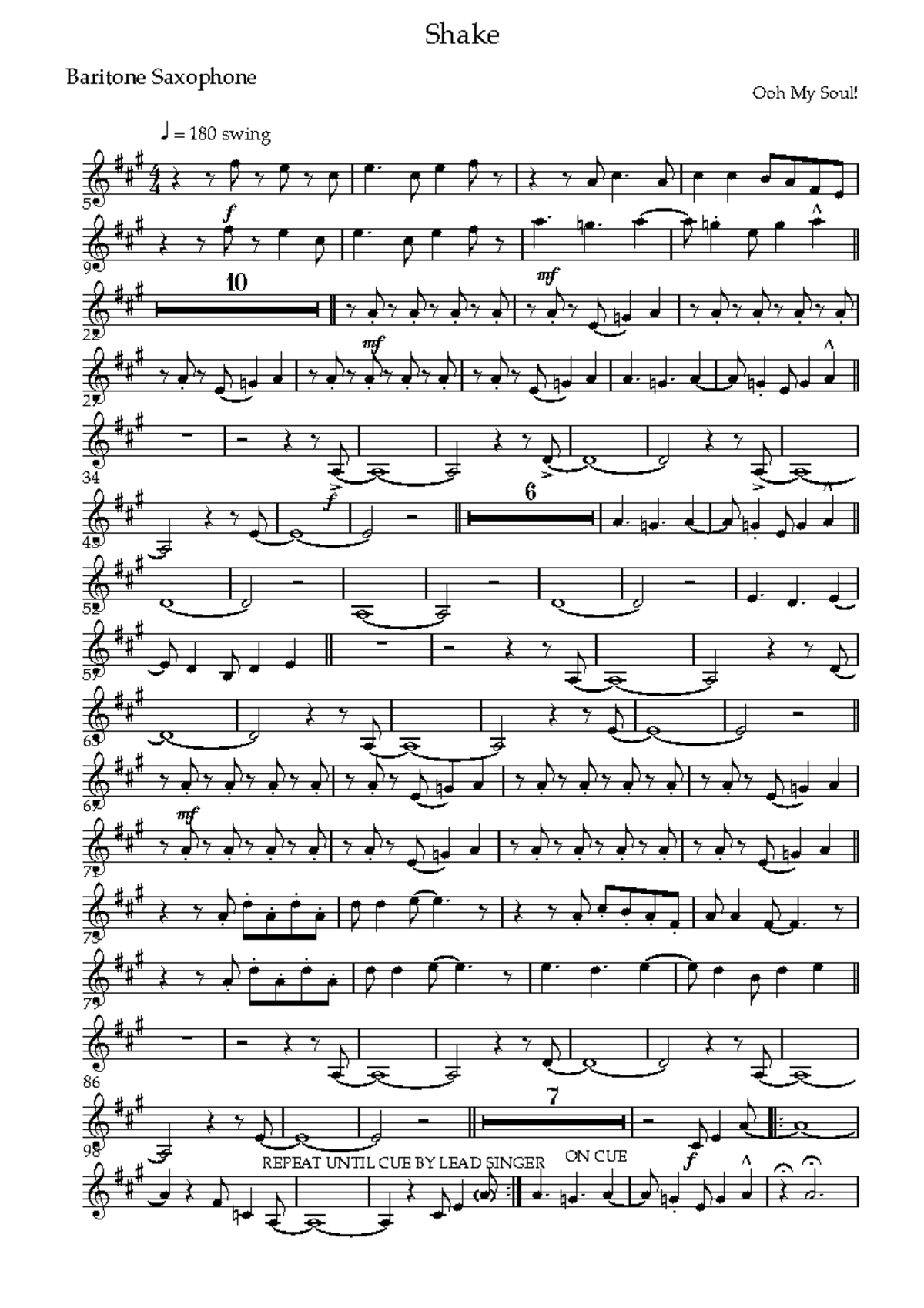 Shake Baritone Saxophone Ooh My Soul! - v2 Notes - Studeersnel