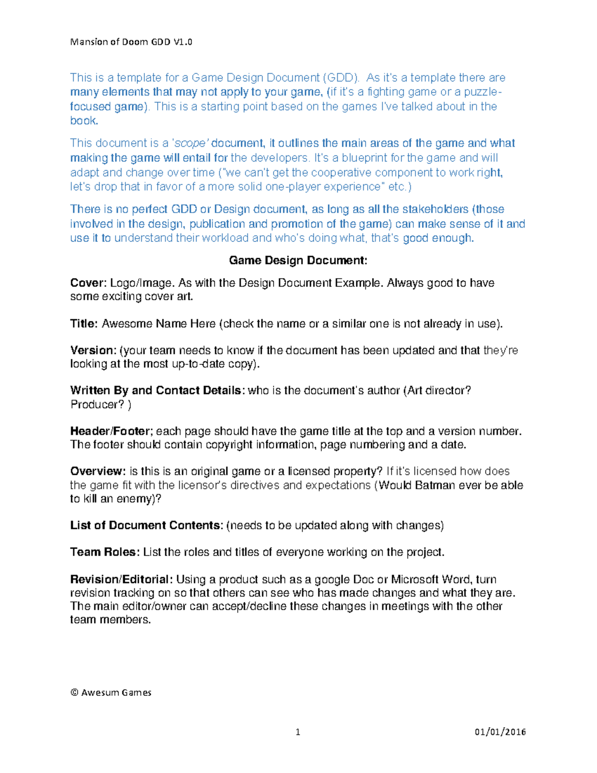Game Design Document (GDD) Template: A Blueprint for Developers - Studocu