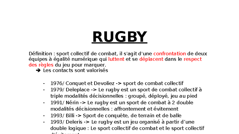 CM Rugby : Définition et Principes du Sport Collectif de Combat - Studocu