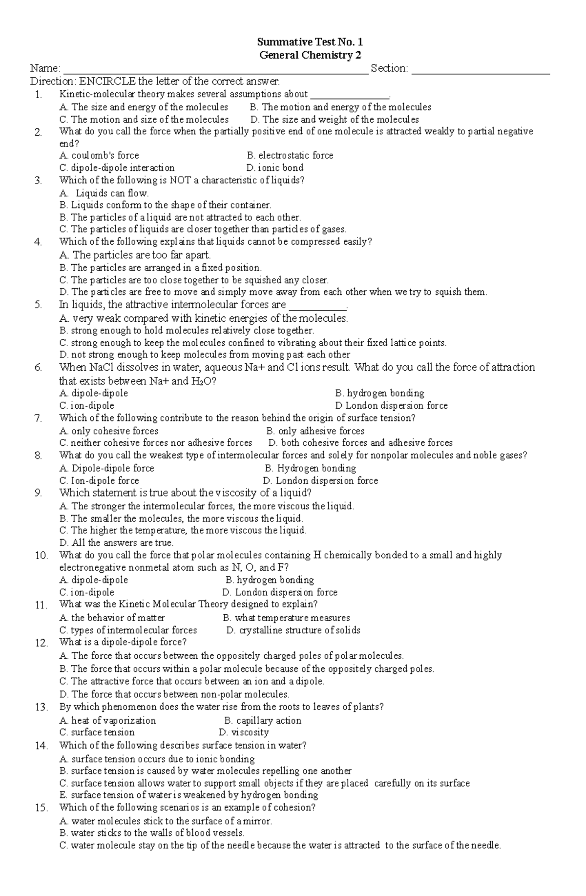 Q3 ST1 Genchem 2 - Practice Activity for General Chemistry Exam - Studocu