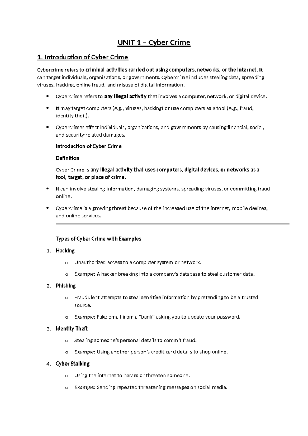 UNIT 1: Introduction to Cyber Crime and Its Types - Studocu