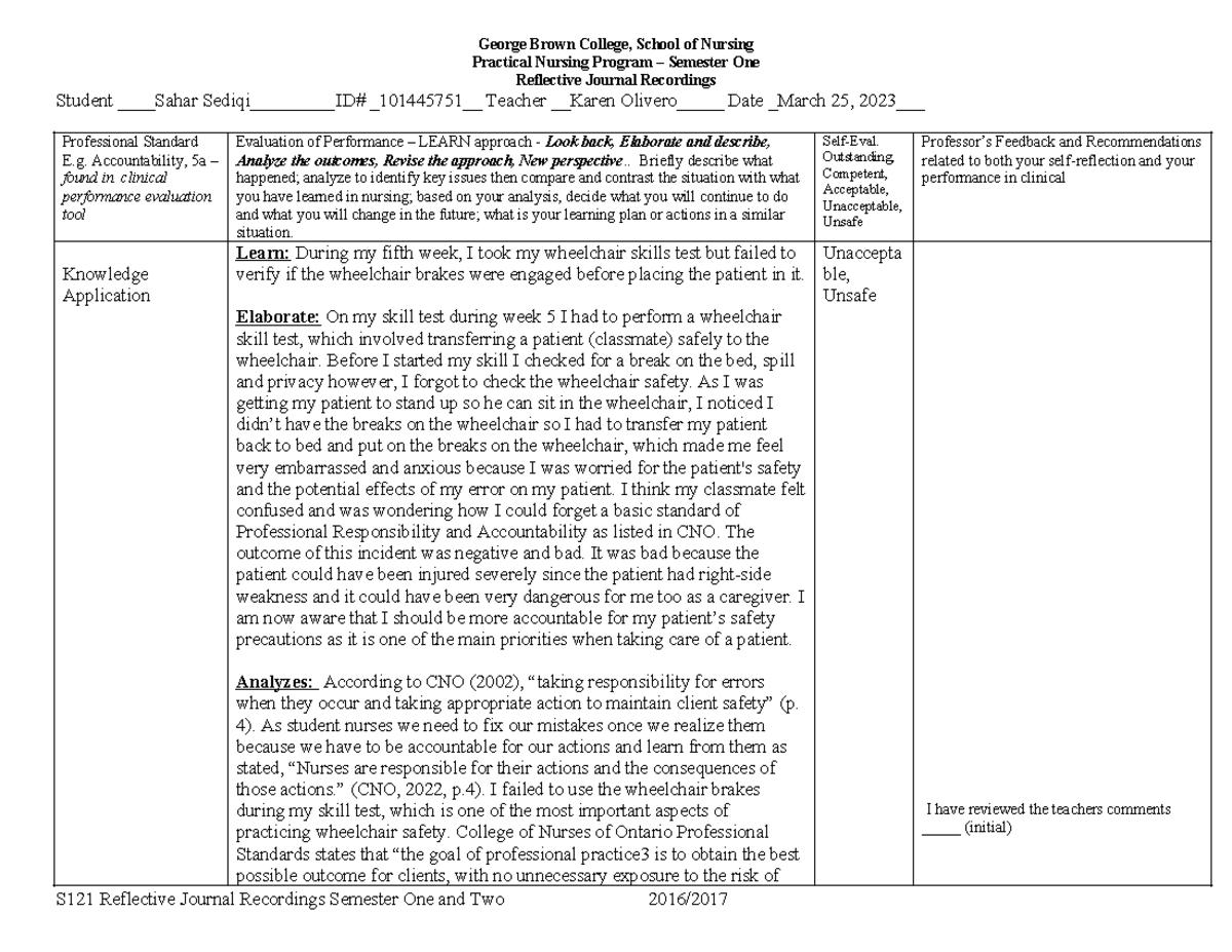 1. Reflective Practice Assignment - George Brown College, School of ...