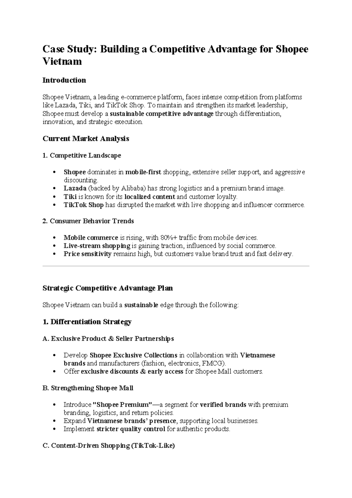 **Case Study: Building Competitive Advantage for Shopee (BUS101 ...