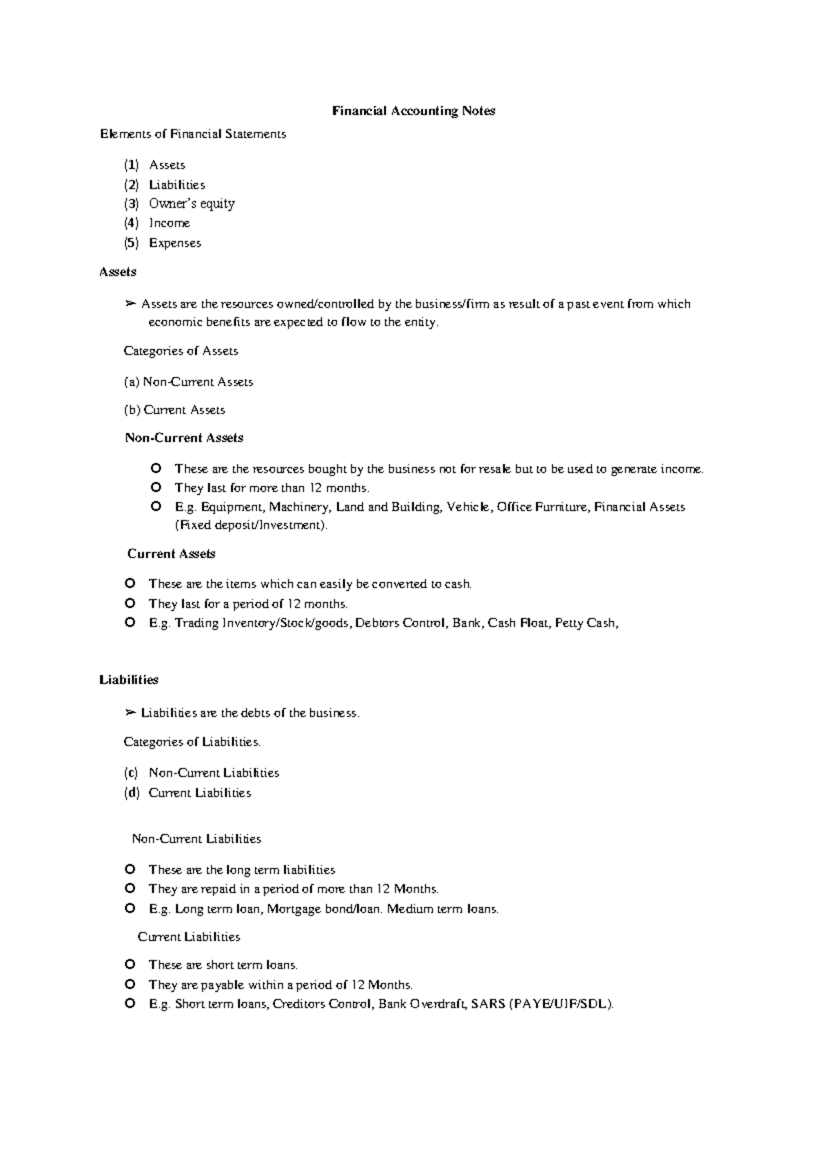 Financial Accounting Notes: Elements of Financial Statements - Studocu