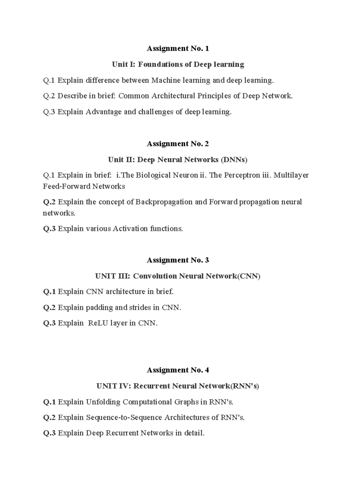 DL Assignments - Comprehensive Overview of Deep Learning Concepts - Studocu