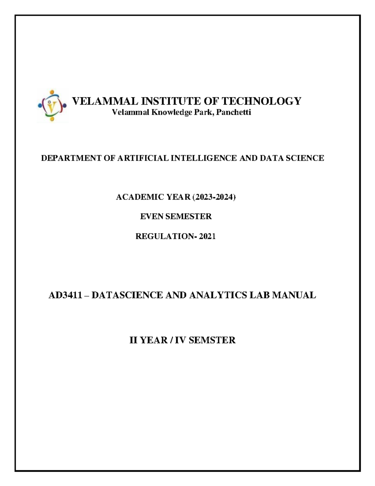 AD3411 Data Science & Analytics Lab Manual - Experiments & Programs ...