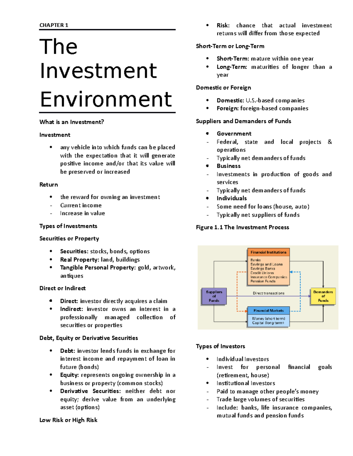 FM8A - Prelim Notes 2: Understanding the Investment Environment - Studocu