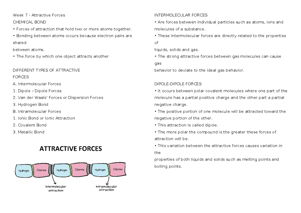 Inchem Week 7 - Lecture - Week 7 - Attractive Forces CHEMICAL BOND ...