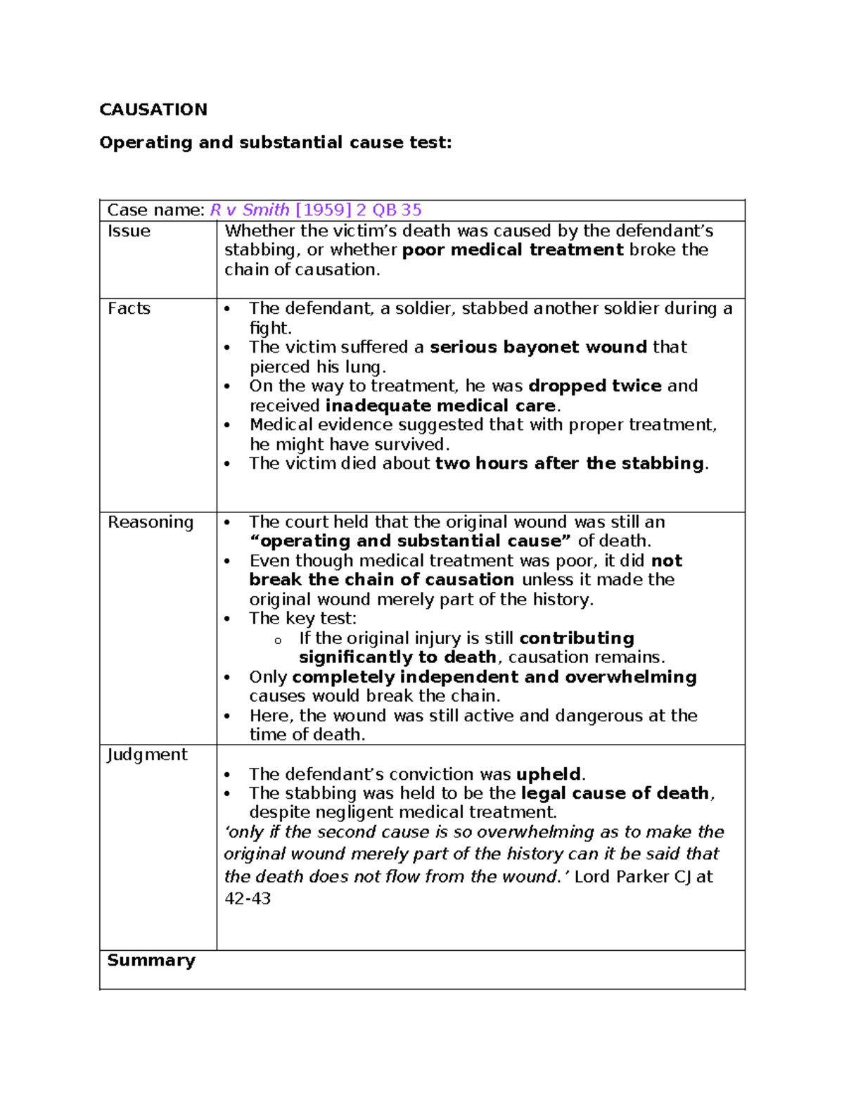 CAUSATION in Murder Cases: Key Tests and Legal Principles - Studocu