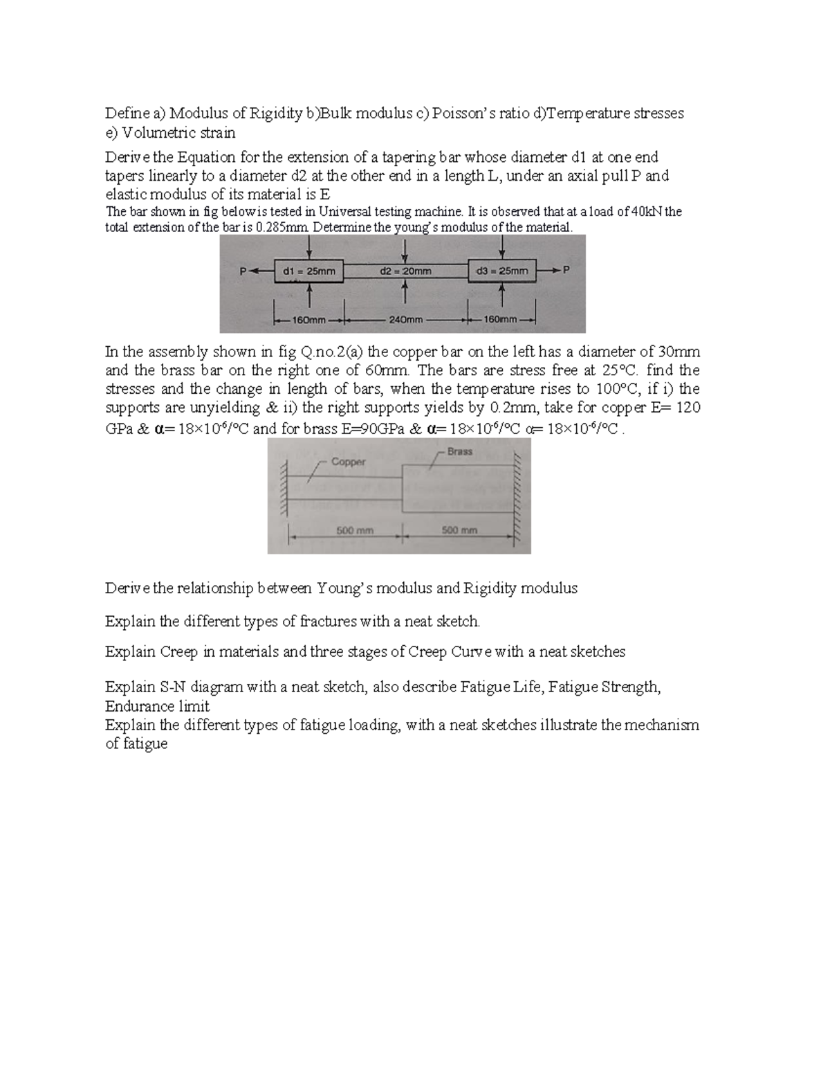 Assignment Questions on Modulus, Stresses, and Fatigue (ENG 101) - Studocu