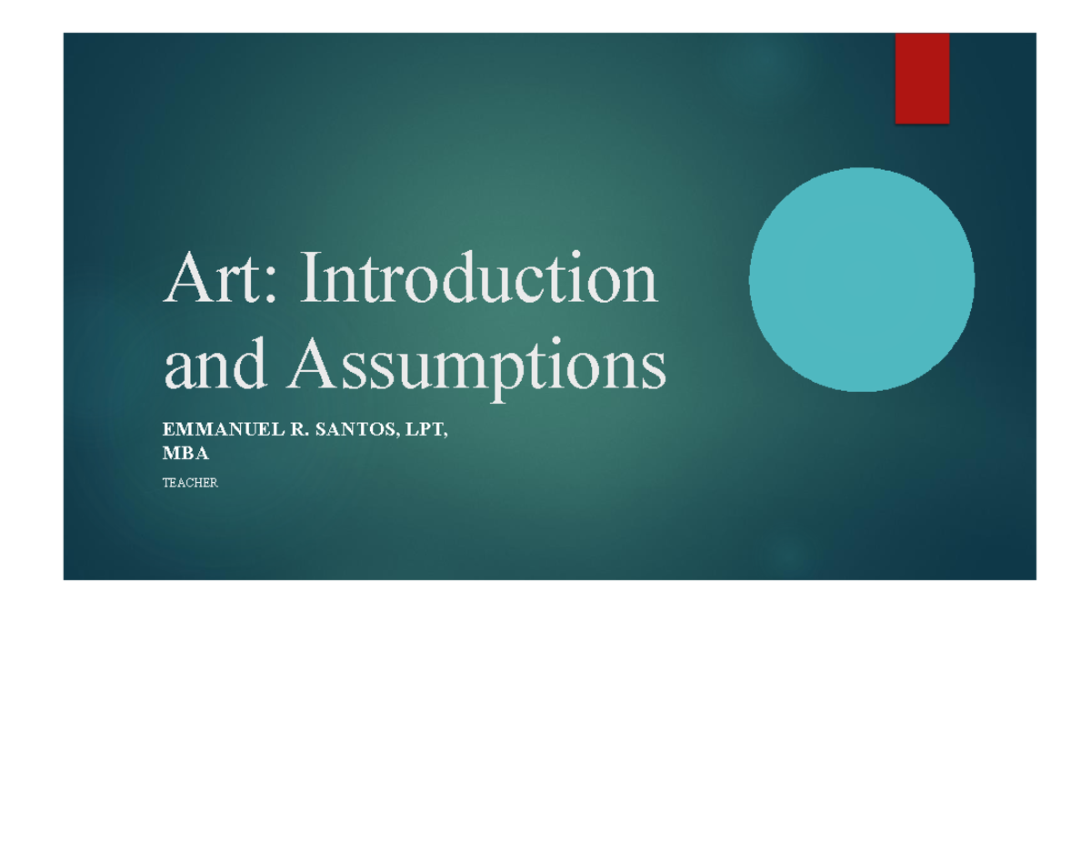 Lesson 1: Intro to Art and Its Fundamental Assumptions - Studocu
