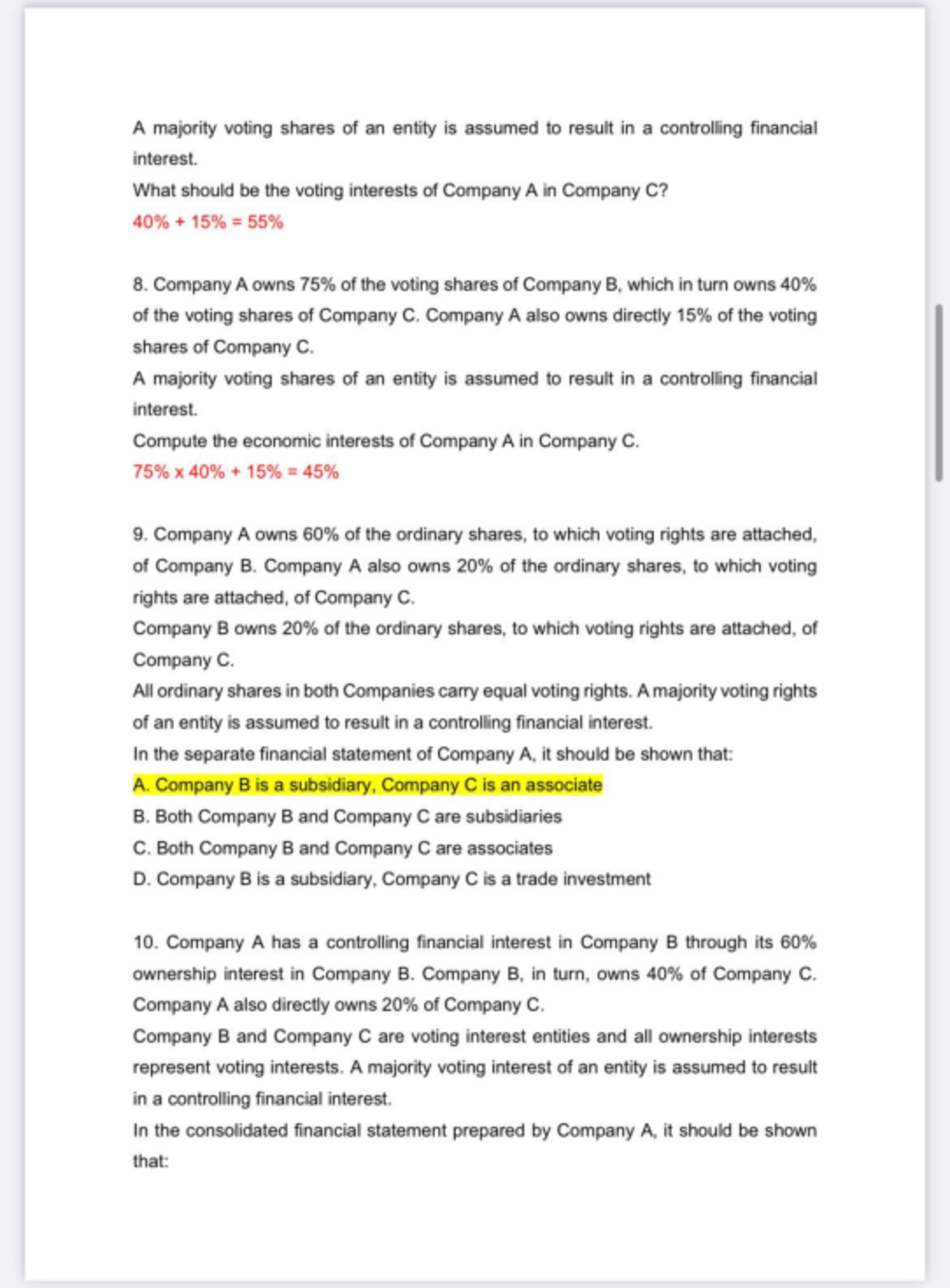 Q&A on Voting Interests and Financial Control in Companies - ACC 101 ...