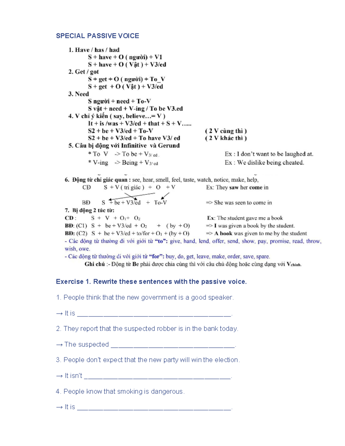 Special Passive Voice Exercises for Practice - Studocu