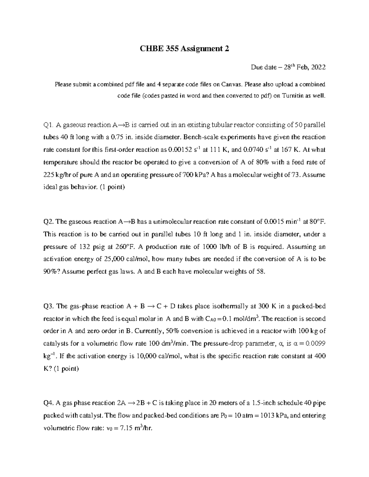 CHBE 355 Assignment 2-1 - Please also upload a combined code file ...