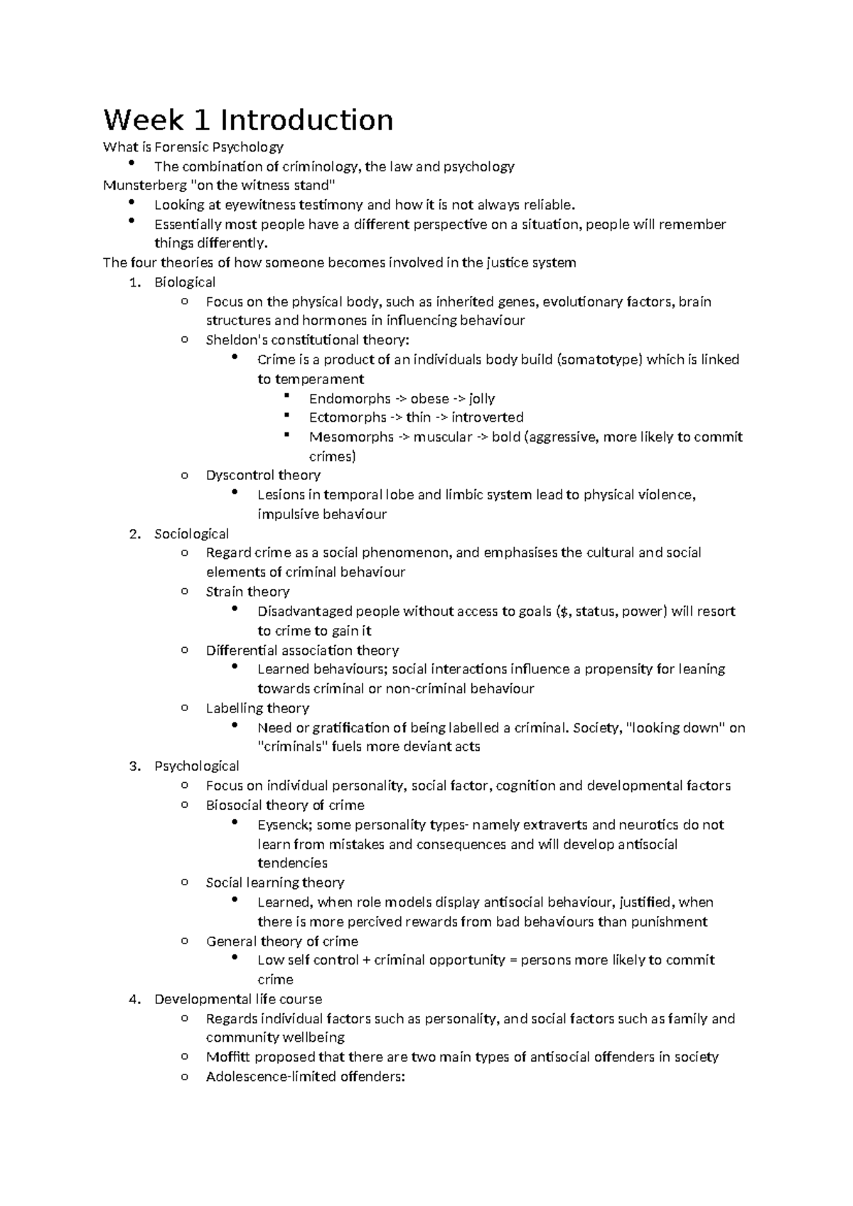 Week 1 Lecture Notes: Introduction to Forensic Psychology and Theories ...