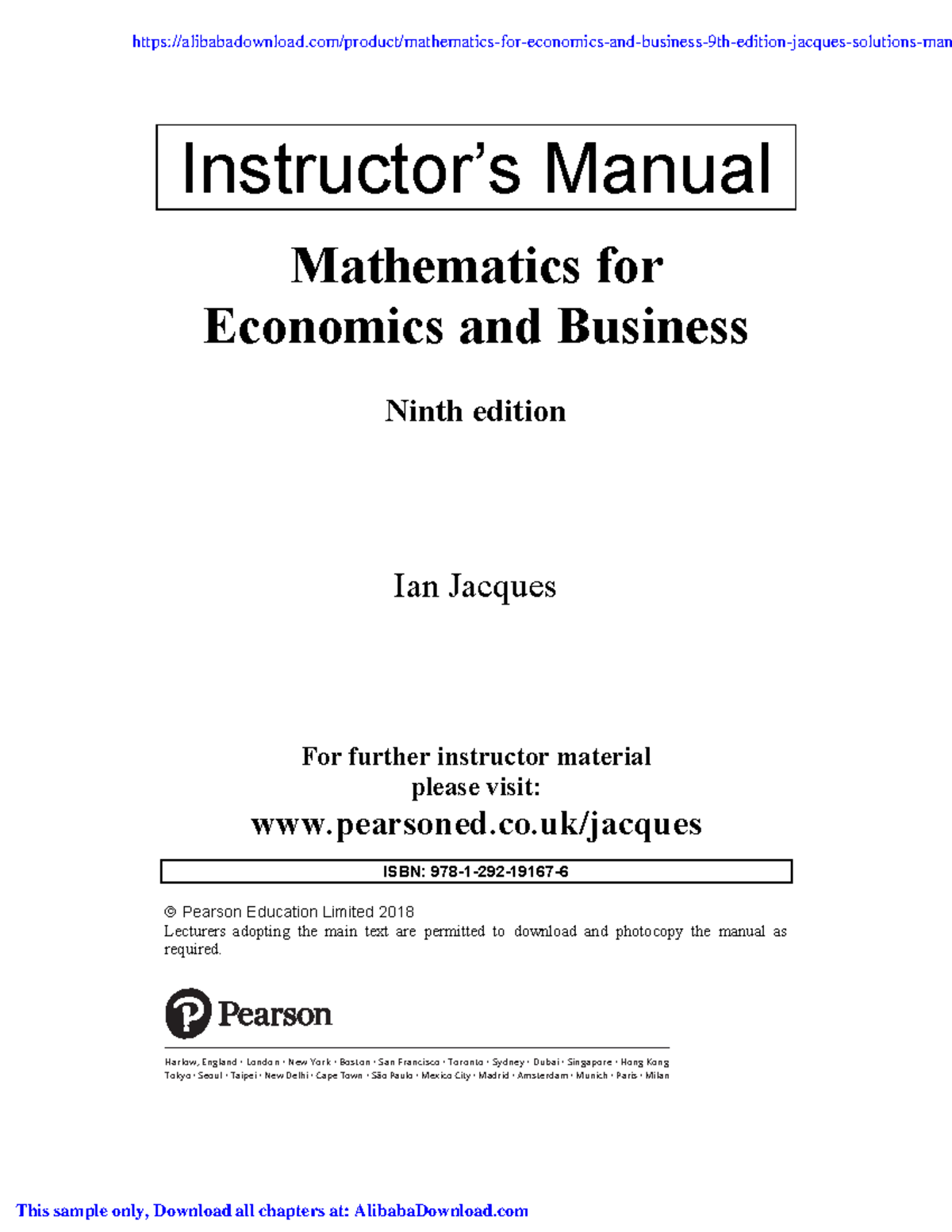 Mathematics for Economics and Business (9th Ed.) Solutions Manual - Studocu