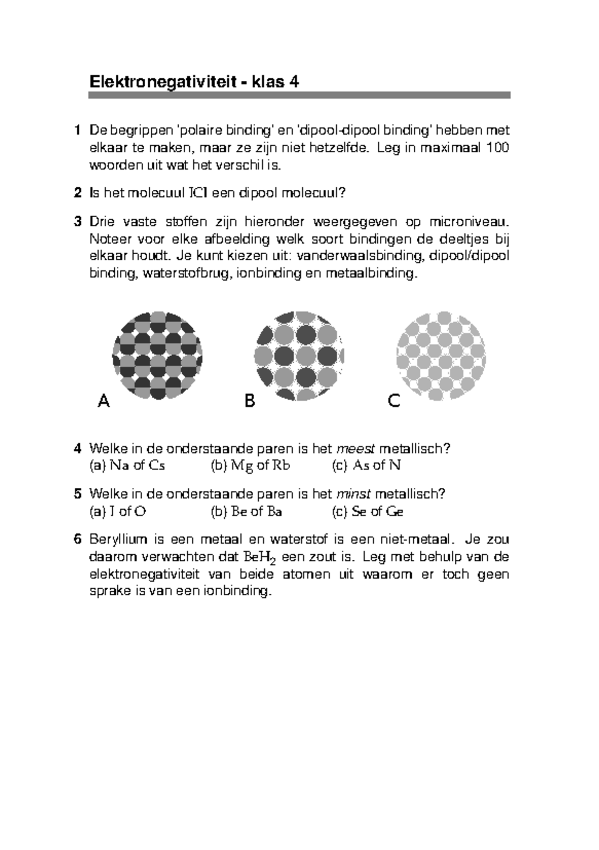 Klas 4 Elektronegativiteit: Bindingstypen en Metalliteit Uitleg ...