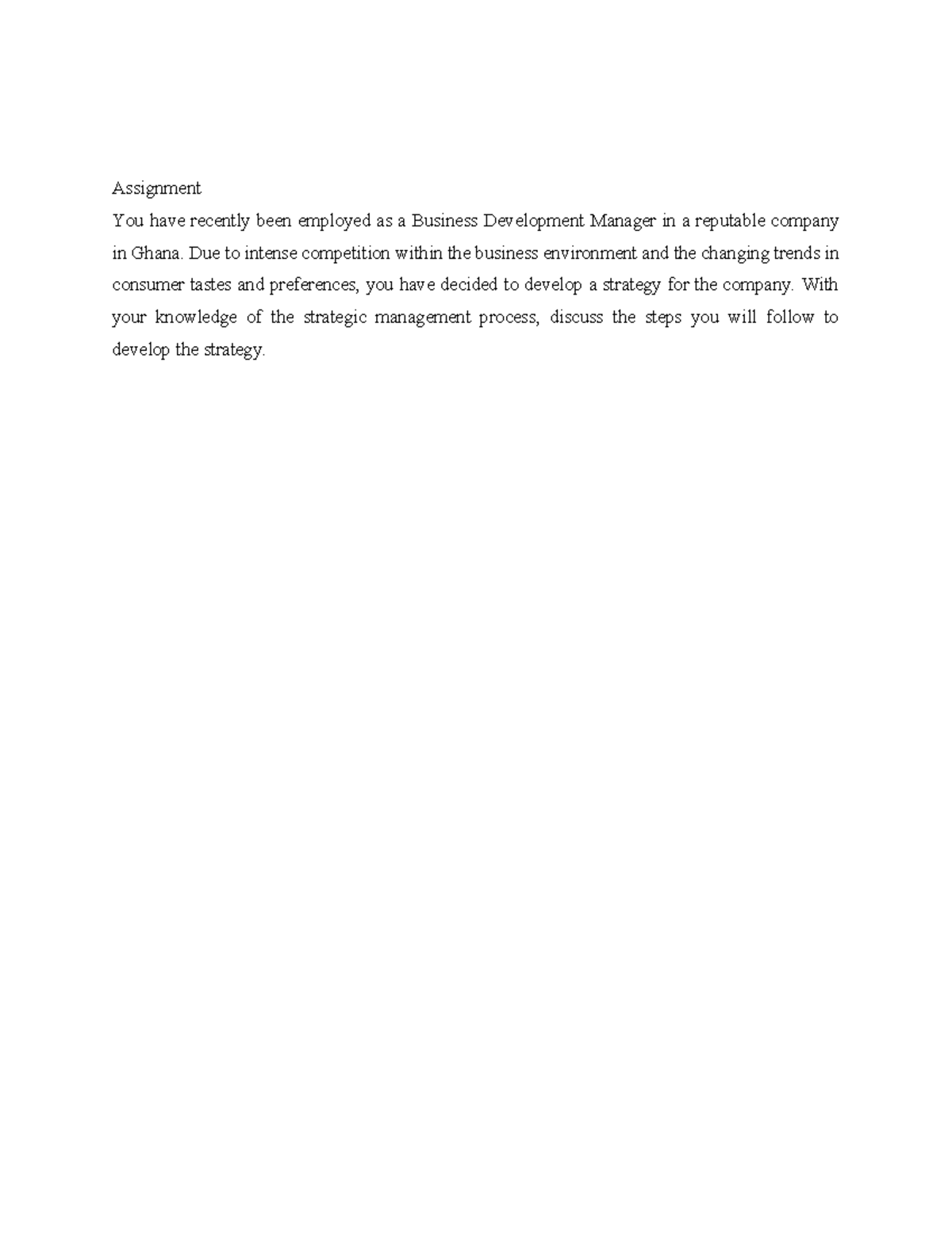 Assignment - Business Development Manager - Assignment You have ...