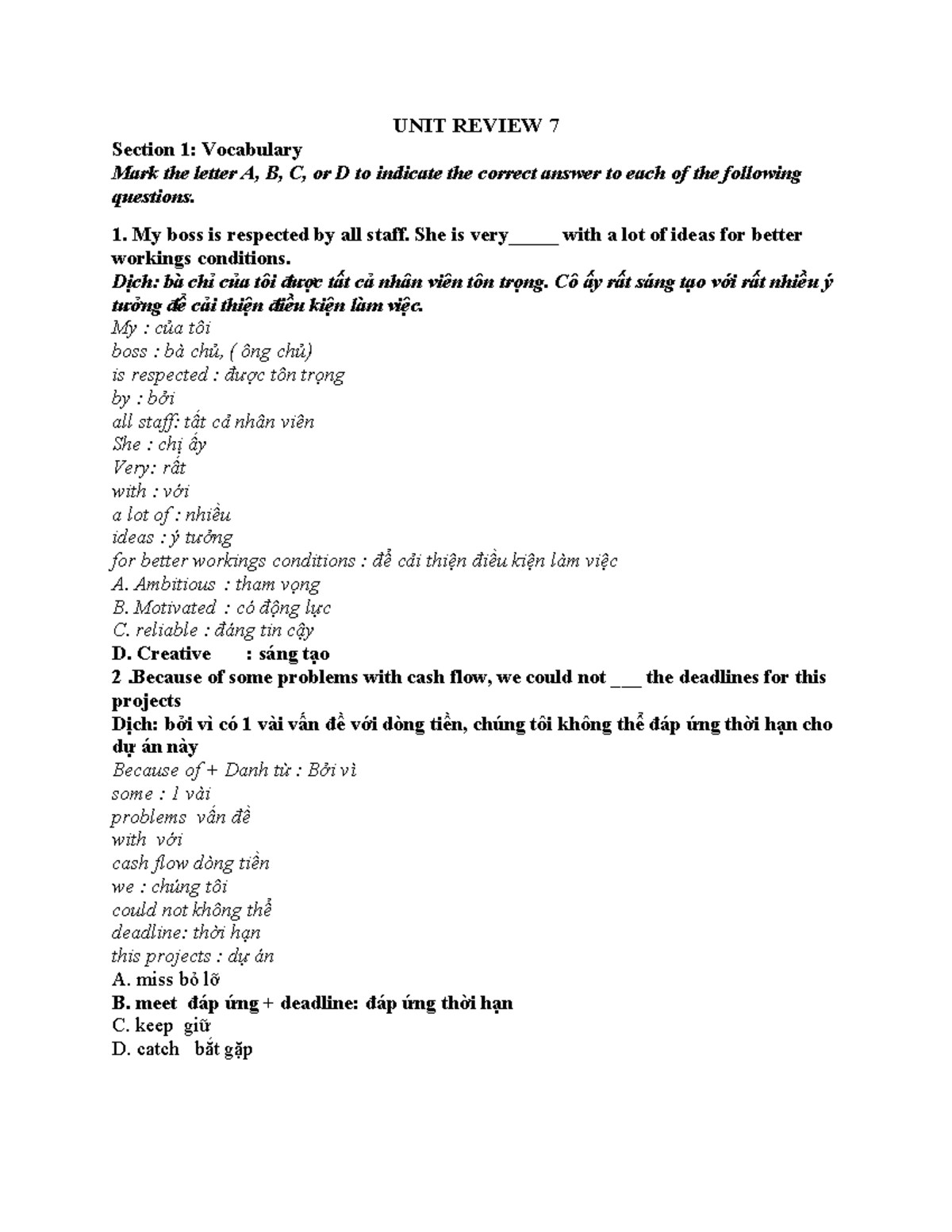 Title: 662128348 Vocabulary & Grammar Review for Unit 7 - Studocu
