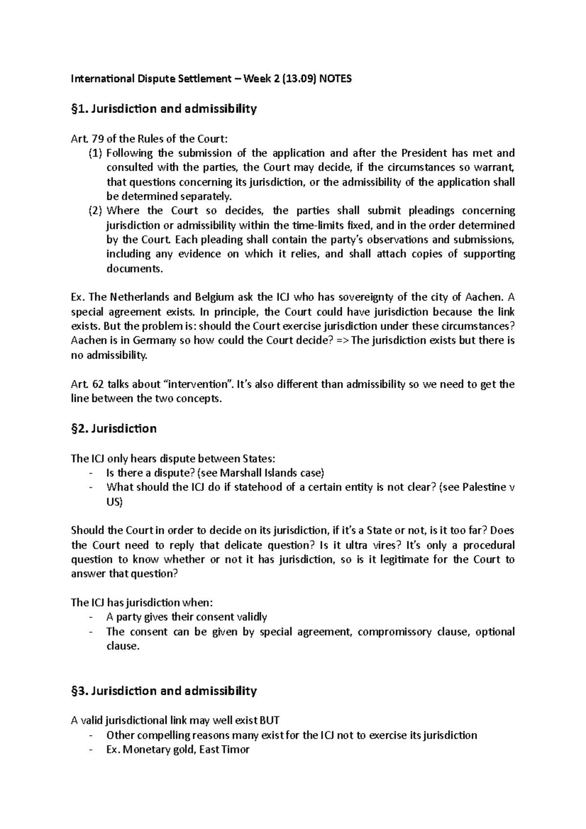 Notes on Jurisdiction and Admissibility in International Dispute ...