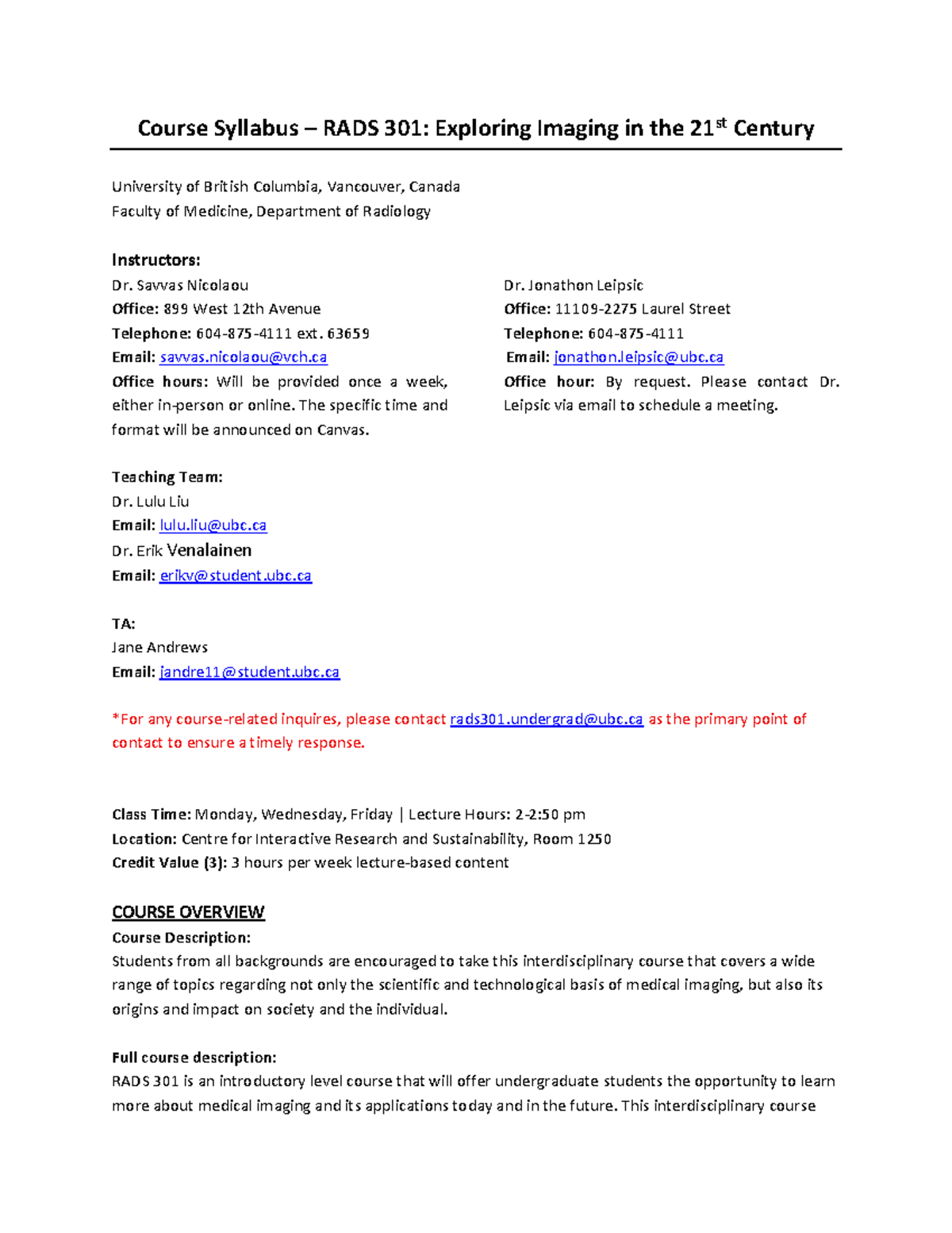 Course Syllabus for RADS 301: Imaging in the 21st Century - Studocu