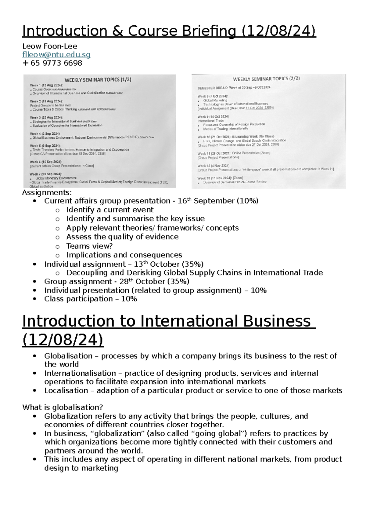 International Business Environment (IB) Lecture Notes Overview - Studocu