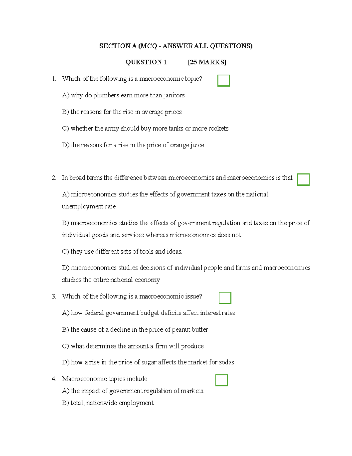 MCQ Section A - Economics (ECO101) Exam Questions - Studocu