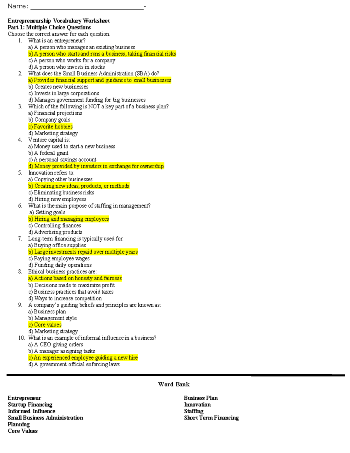 Spring Final Exam Study Guide: Vocabulary & Business Concepts - Studocu