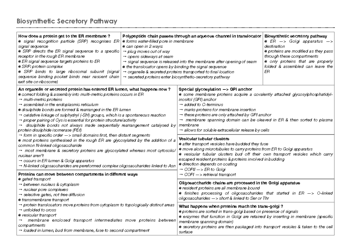 Lecture 17: Overview of the Biosynthetic Secretory Pathway and Proteins ...