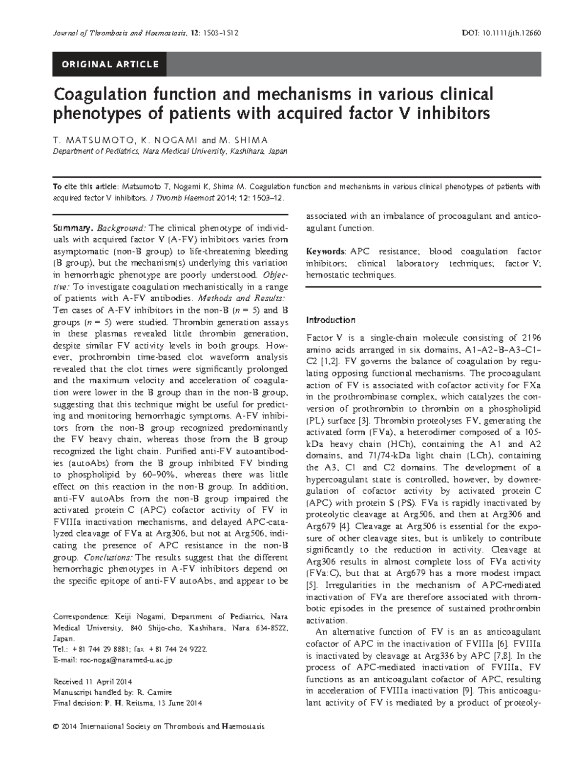 Coagulation Mechanisms in Acquired Factor V Inhibitors: Insights from ...