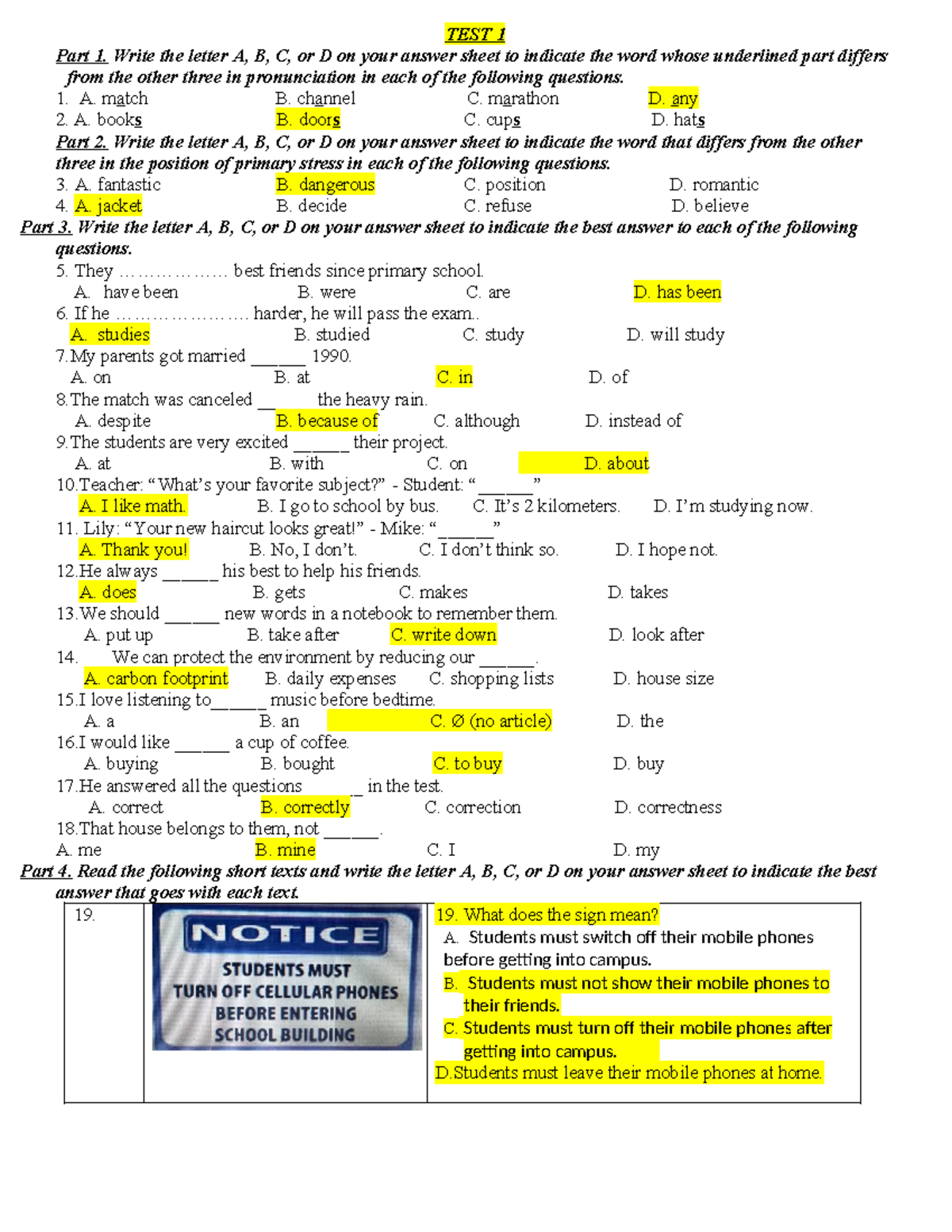 9A. Homework: Test 1 Practice Questions and Answers - Studocu