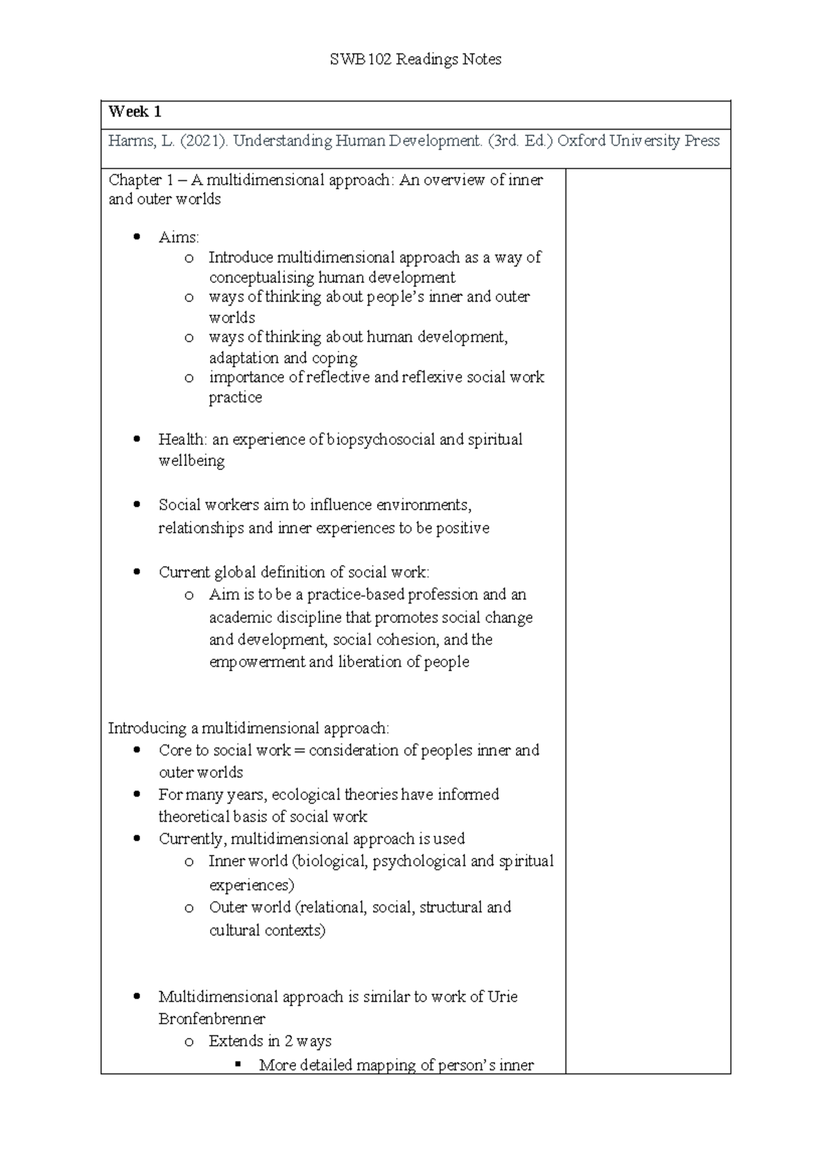 SWB102 Week 1 Reading Notes: Multidimensional Approach in Human ...